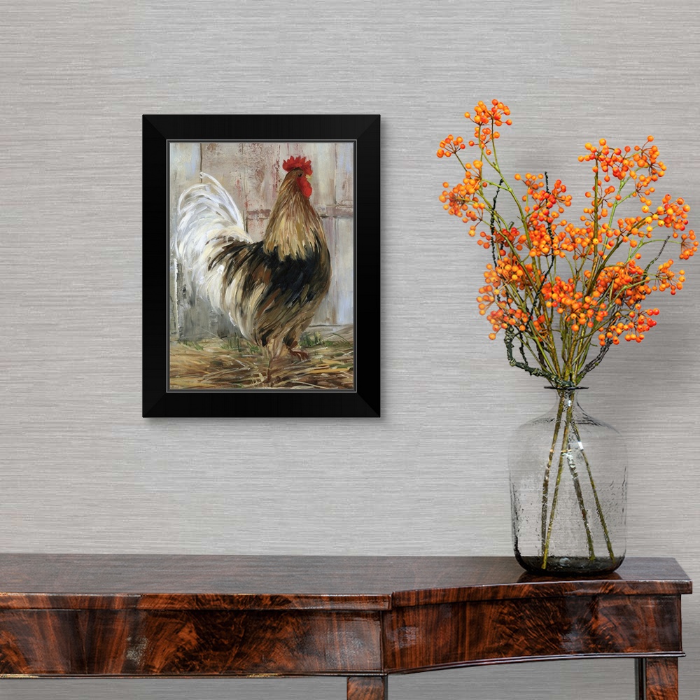Farmhouse Rooster Black Framed Wall Art Print Rooster Home Decor 