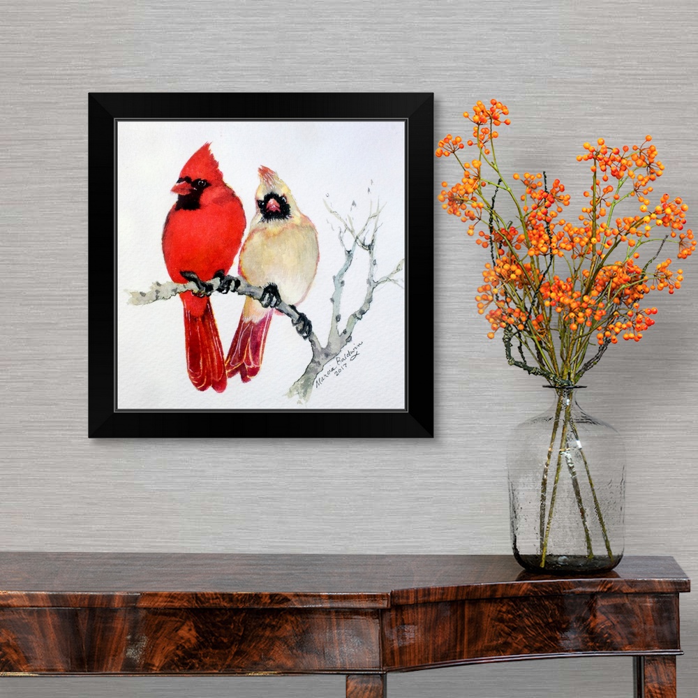 Sassy Pair Cardinals Black Framed Wall Art Print Cardinal Home Decor