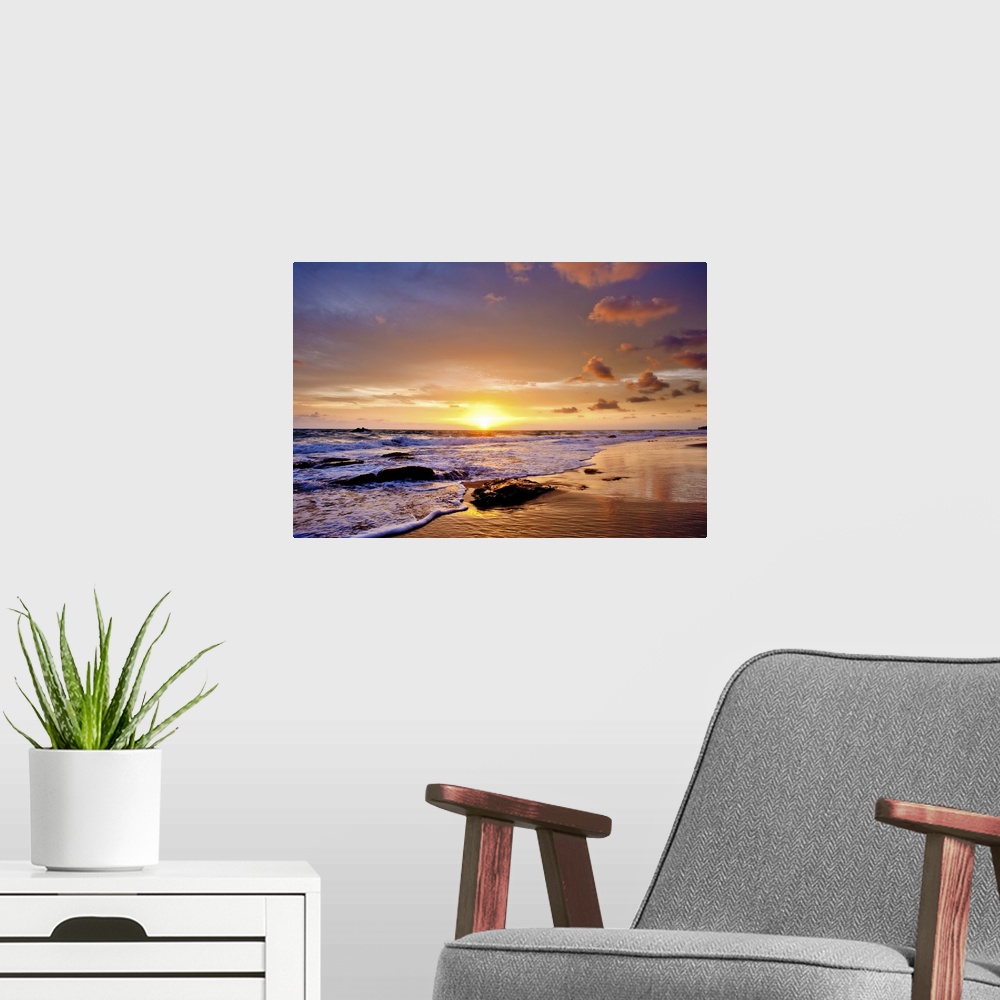 Sunset Waves Poster Art Print Coastal Home Decor 
