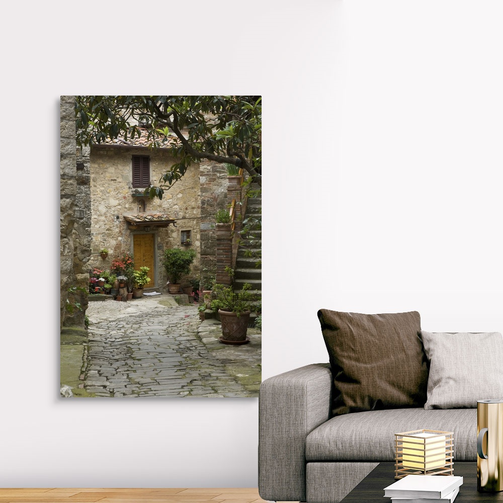 Tuscany Italy Quaint village lane in Canvas Wall Art Print Home Decor