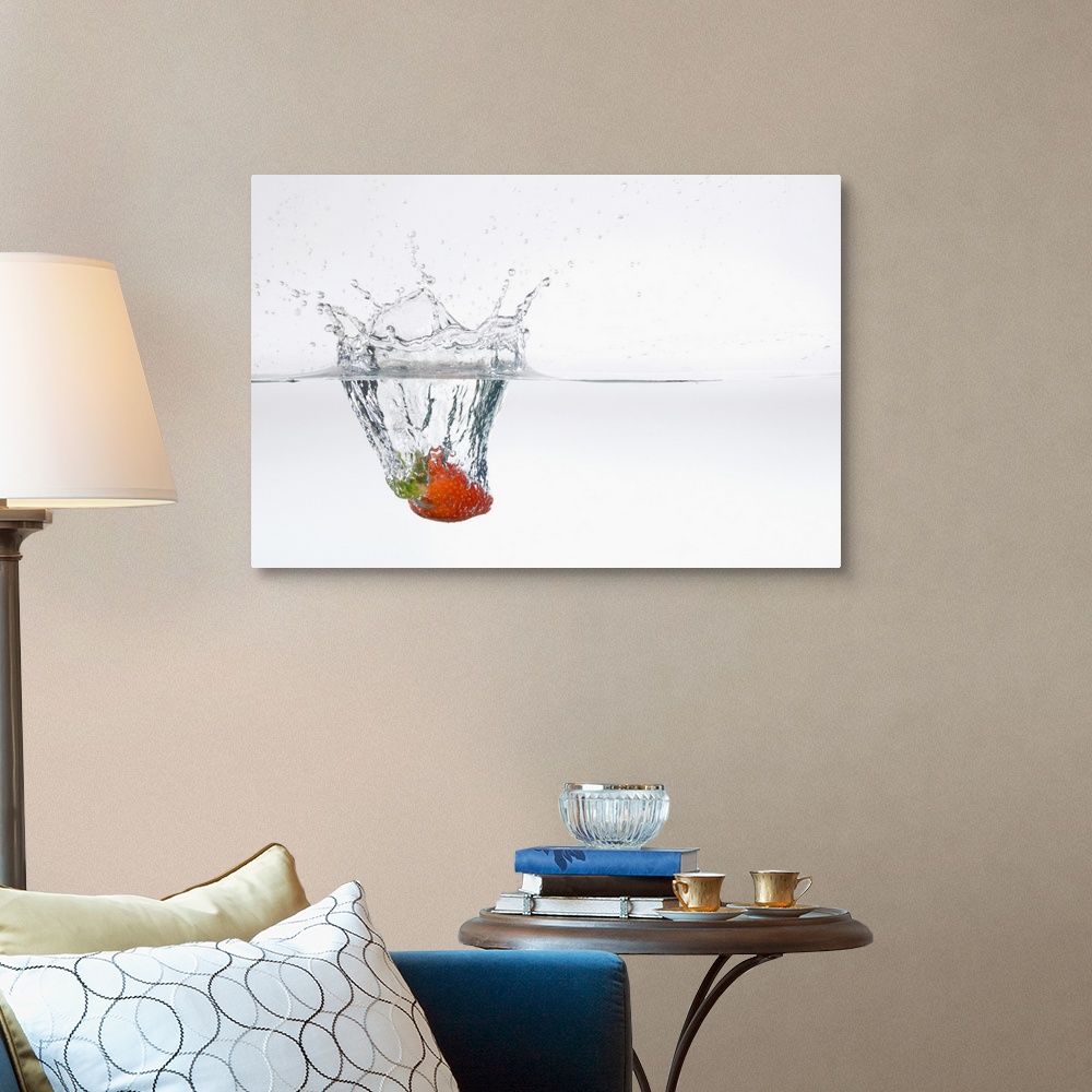Food Home Decor Strawberry in water Canvas Wall Art Print 