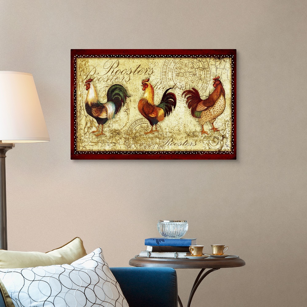 Rooster Home Decor Rooster Trio Canvas Wall Art Print