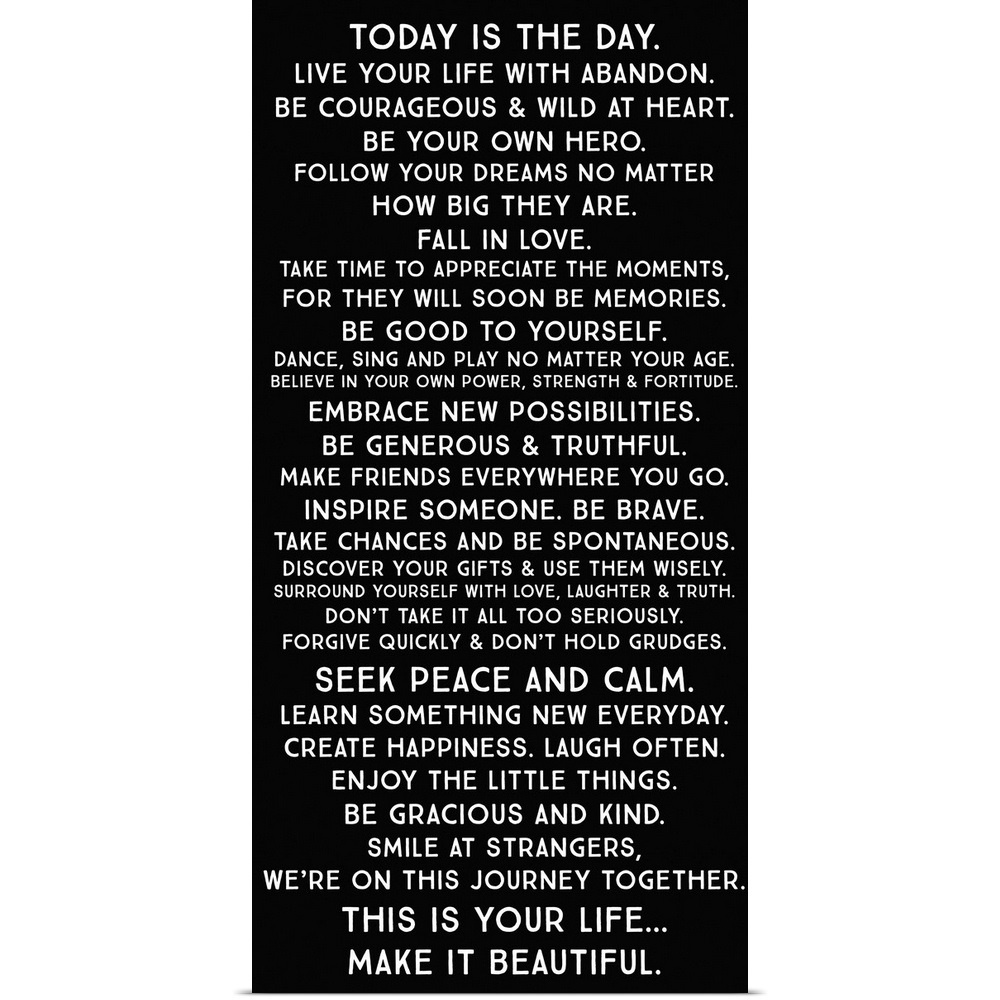 Today Is The Day, Black and White Poster Art Print, Inspirational Home ...