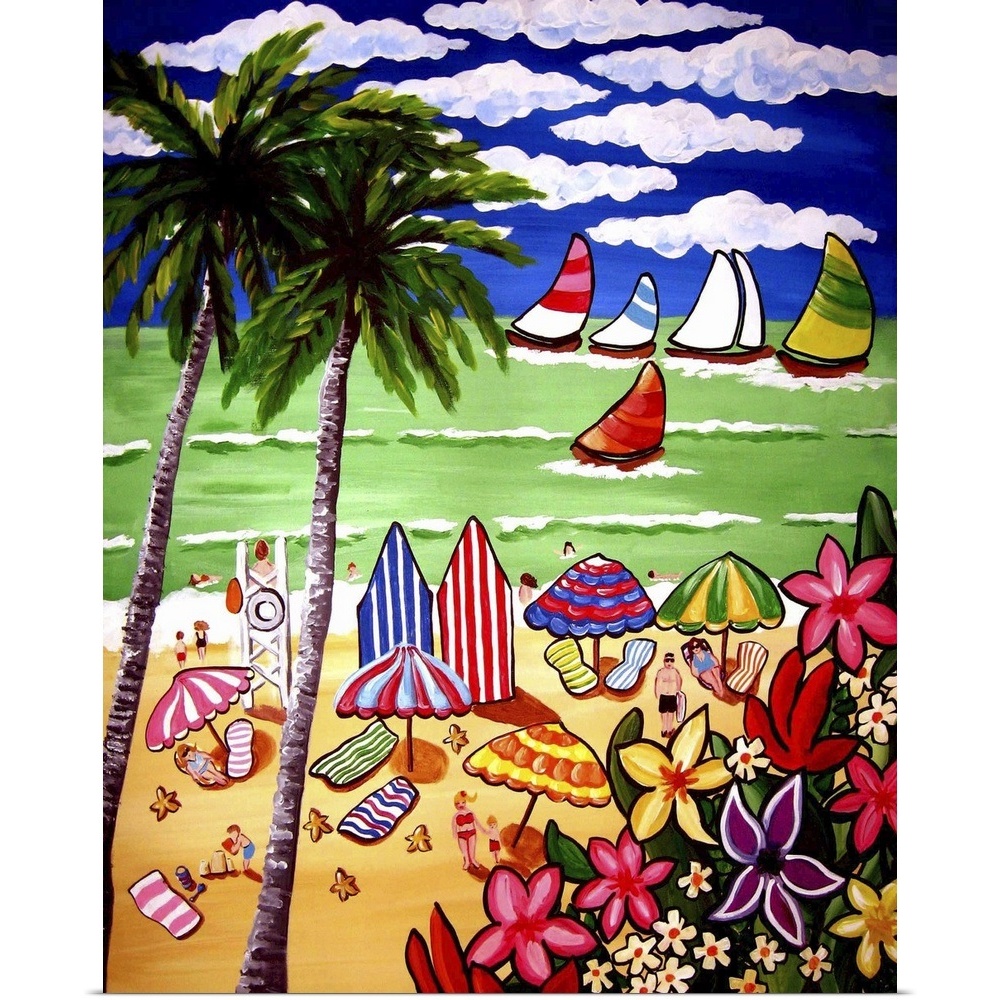 Whimsical Beach Scene Poster Art Print, Coastal Home Decor | eBay