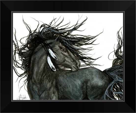 Friesian - Majestic Horses Black Framed Wall Art Print Horse Home Decor