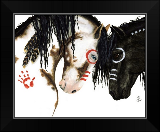 The Greeting - Majestic Horses Black Framed Wall Art Print Horse Home Decor