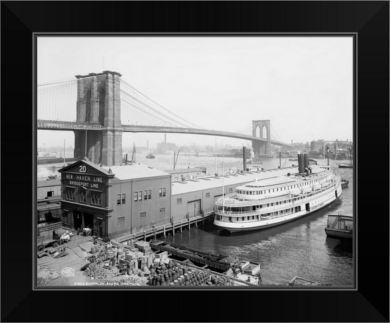 Vintage photograph of Brooklyn Bridge Black Framed Wall Art Print New York
