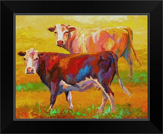 Two Cows Black Framed Wall Art Print Cow Home Decor