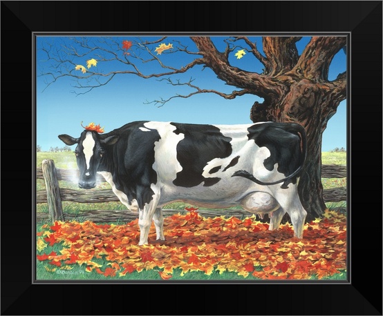 Autumn Leaf Black Framed Wall Art Print Cow Home Decor
