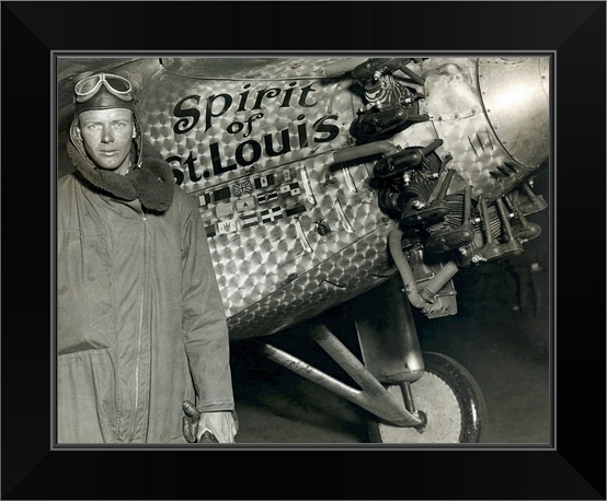 Lindbergh with his airplane 1928 Black Framed Wall Art Print Airplane Home