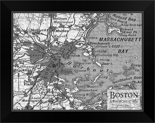 Environs Boston Black and White Black Framed Wall Art Print Boston Home Decor