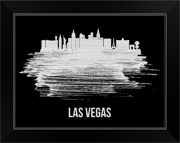 Las Vegas Skyline Brush Stroke White Black Framed Wall Art Print Las Vegas Home