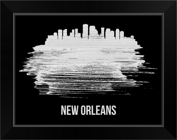 New Orleans Skyline Brush Stroke White Black Framed Wall Art Print New Orleans