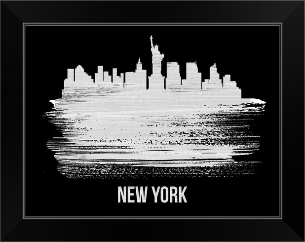 New York Skyline Brush Stroke White Black Framed Wall Art Print New York City