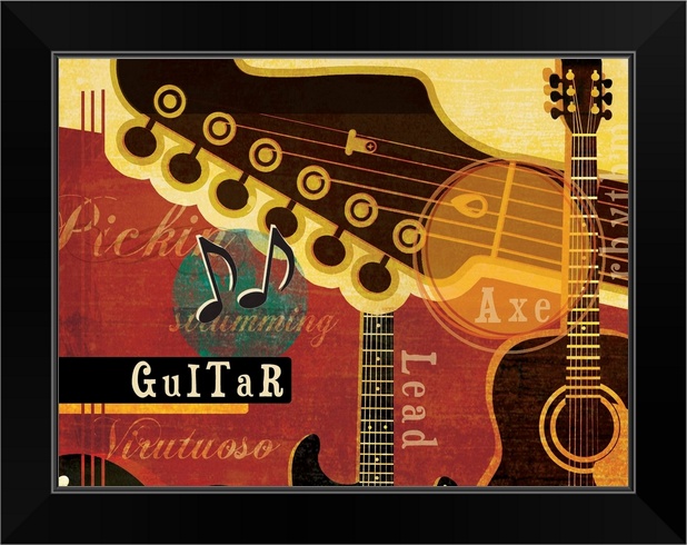 Music Notes III Black Framed Wall Art Print Guitar Home Decor