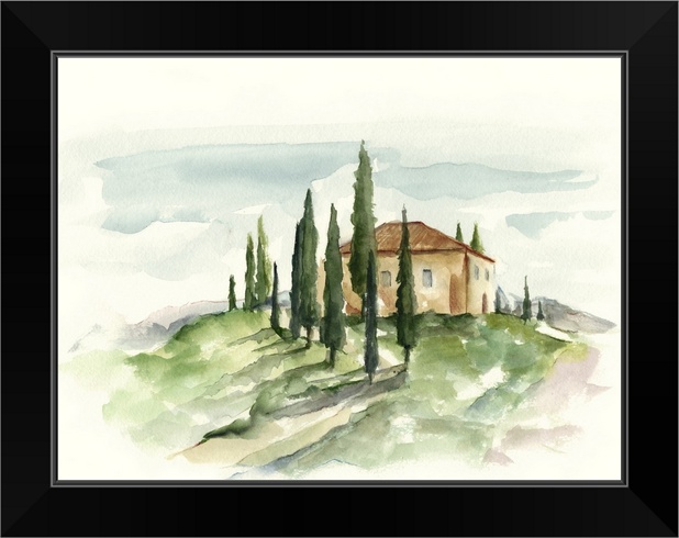 Watercolor Tuscan Villa II Black Framed Wall Art Print Countryside Home Decor