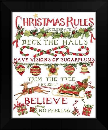 Christmas Rules Black Framed Wall Art Print Christmas Home Decor