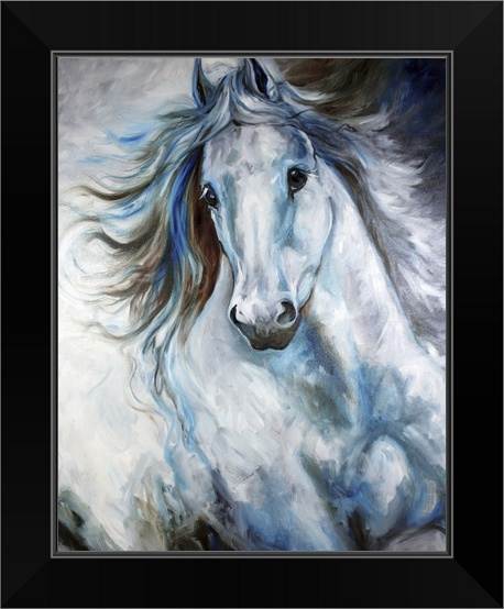 White Thunder Arabian Equine Abstract Black Framed Wall Art Print Horse Home