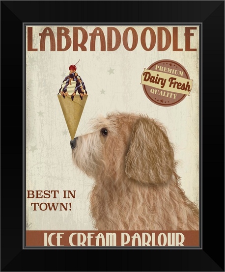 Labradoodle Golden Ice Cream Black Framed Wall Art Print Dog Home Decor