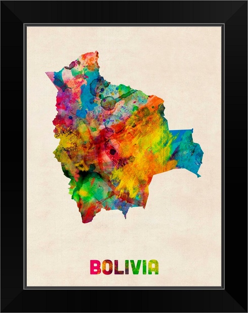Bolivia Watercolor Map Black Framed Wall Art Print Map Home Decor