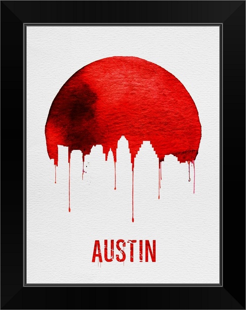 Austin Skyline Red Black Framed Wall Art Print Texas Home Decor