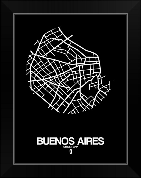 Buenos Aires Street Map Black Black Framed Wall Art Print Map Home Decor