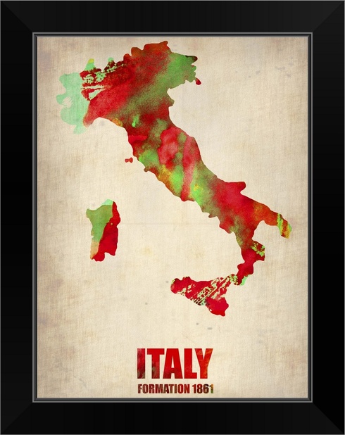 Italy Watercolor Map Black Framed Wall Art Print Map Home Decor