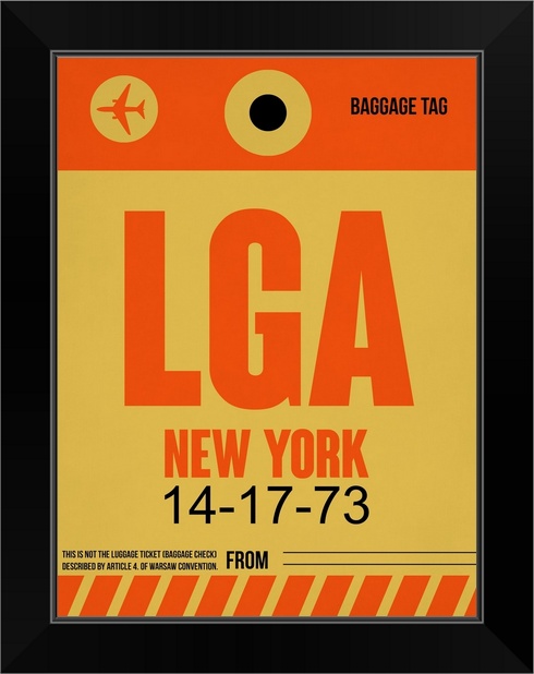 LGA New York Luggage Tag I Black Framed Wall Art Print New York City Home Decor