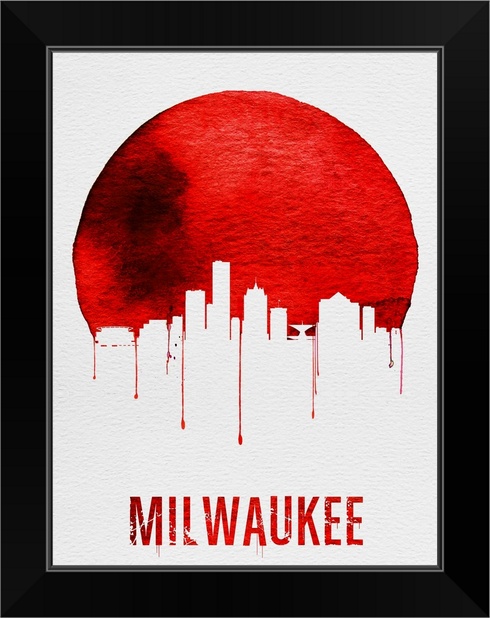 Milwaukee Skyline Red Black Framed Wall Art Print Wisconsin Home Decor