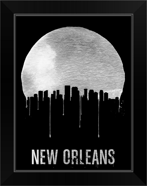 New Orleans Skyline Black Black Framed Wall Art Print New Orleans Home Decor