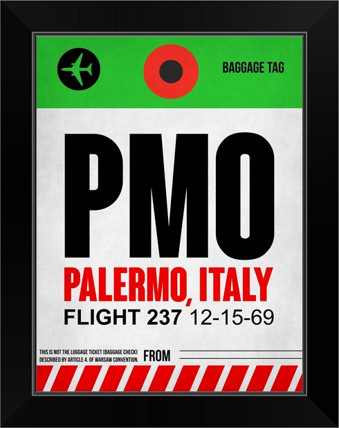 PMO Palermo Luggage Tag I Black Framed Wall Art Print Italy Home Decor