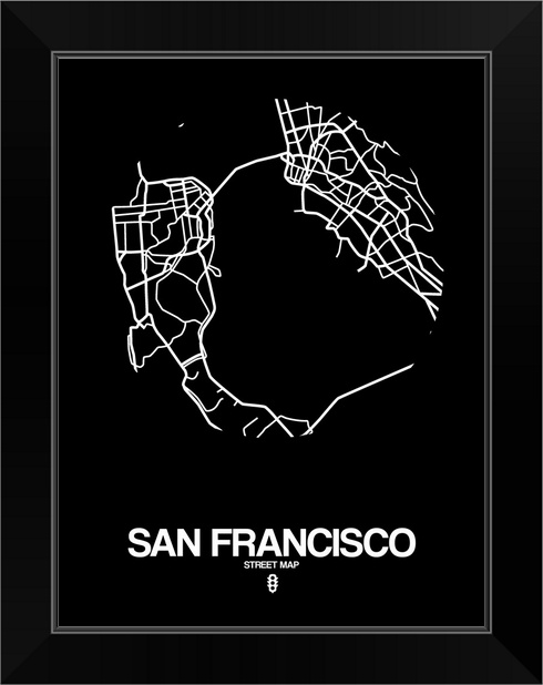 San Francisco Street Map Black Black Framed Wall Art Print San Francisco Home