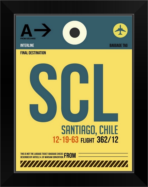 SCL Santiago Luggage Tag II Black Framed Wall Art Print Chile Home Decor