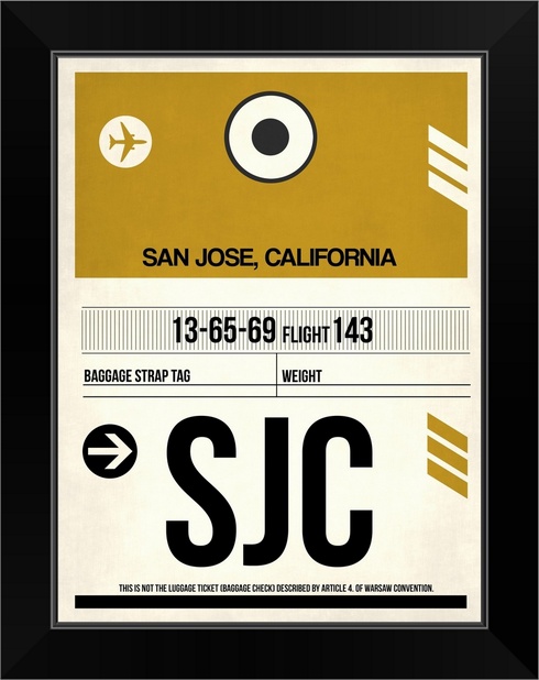 SJC San Jose Luggage Tag I Black Framed Wall Art Print California Home Decor
