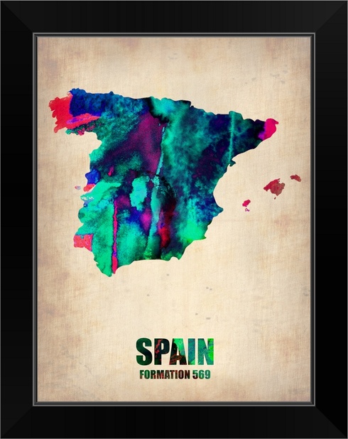 Spain Watercolor Map Black Framed Wall Art Print Map Home Decor
