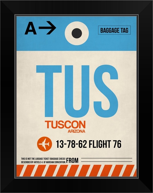 TUS Tuscon Luggage Tag I Black Framed Wall Art Print Arizona Home Decor