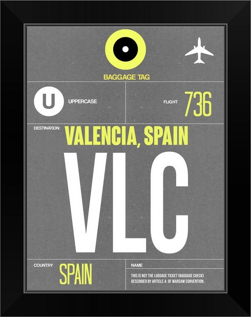 VLC Valencia Luggage Tag II Black Framed Wall Art Print Spain Home Decor