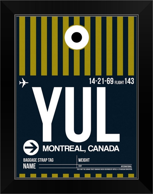 YUL Montreal Luggage Tag I Black Framed Wall Art PrintHome Decor