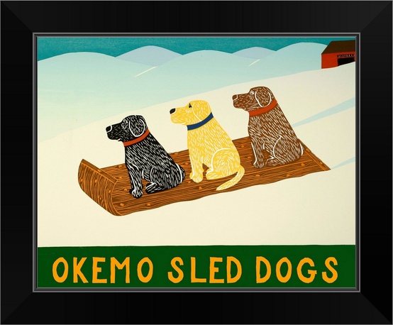 Okemo Sled Dogs Black Framed Wall Art Print Dog Home Decor