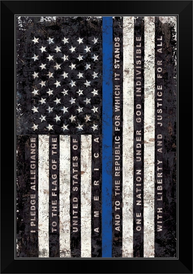 Police Flag Vertical Black Framed Wall Art Print American Home Decor - Police Flag Wall Decor