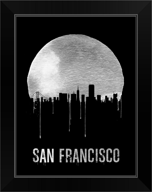 San Francisco Skyline Black Black Framed Wall Art Print San Francisco Home