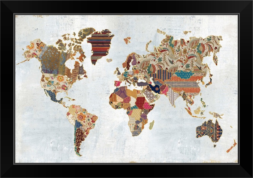 Pattern World Map Black Framed Art Print Ebay