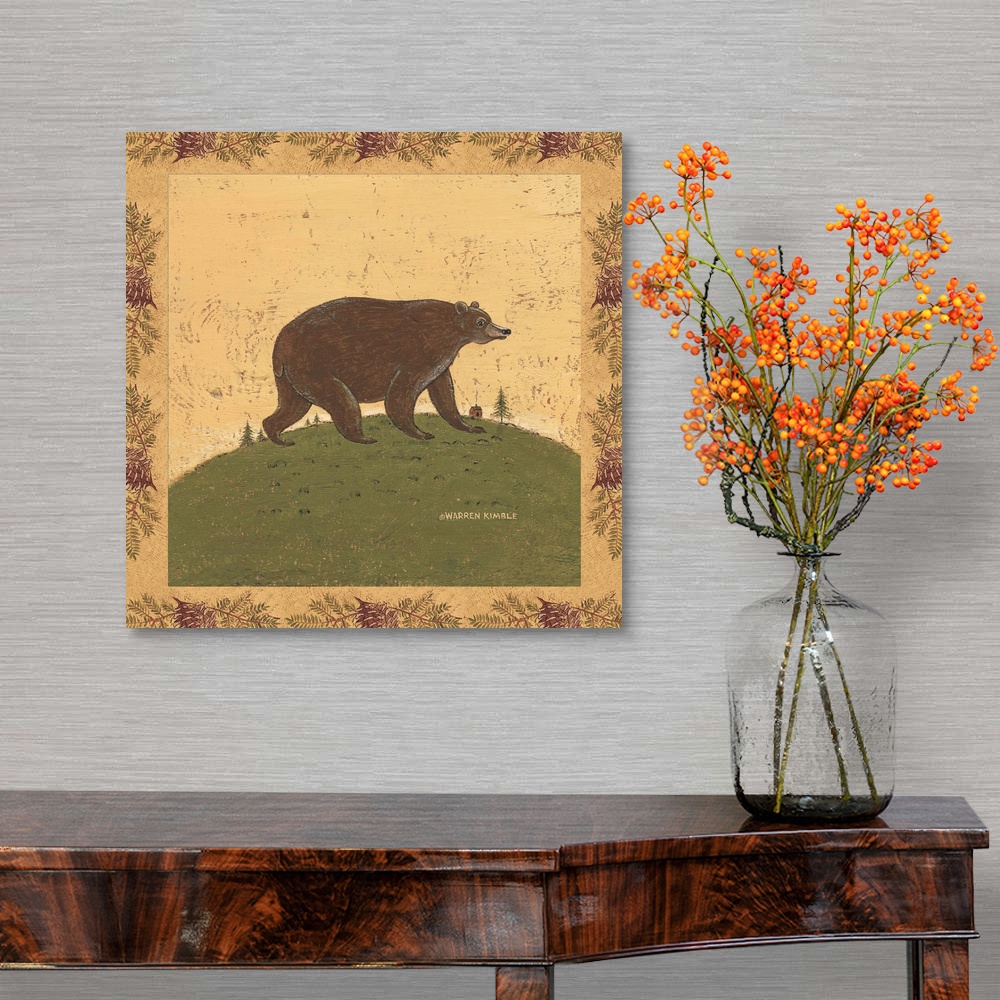 Folk Bear Canvas Wall Art Print, Bear Home Decor | eBay