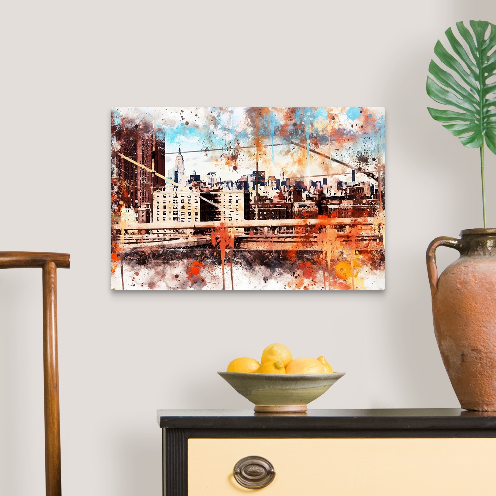 NYC Watercolor Collection - Manhattan View Canvas Art Print | eBay