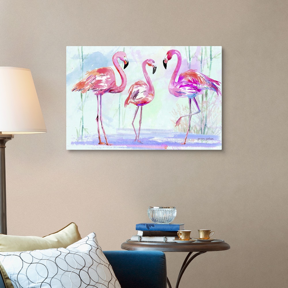 Pink Flamingo Trio Canvas Art Print | eBay