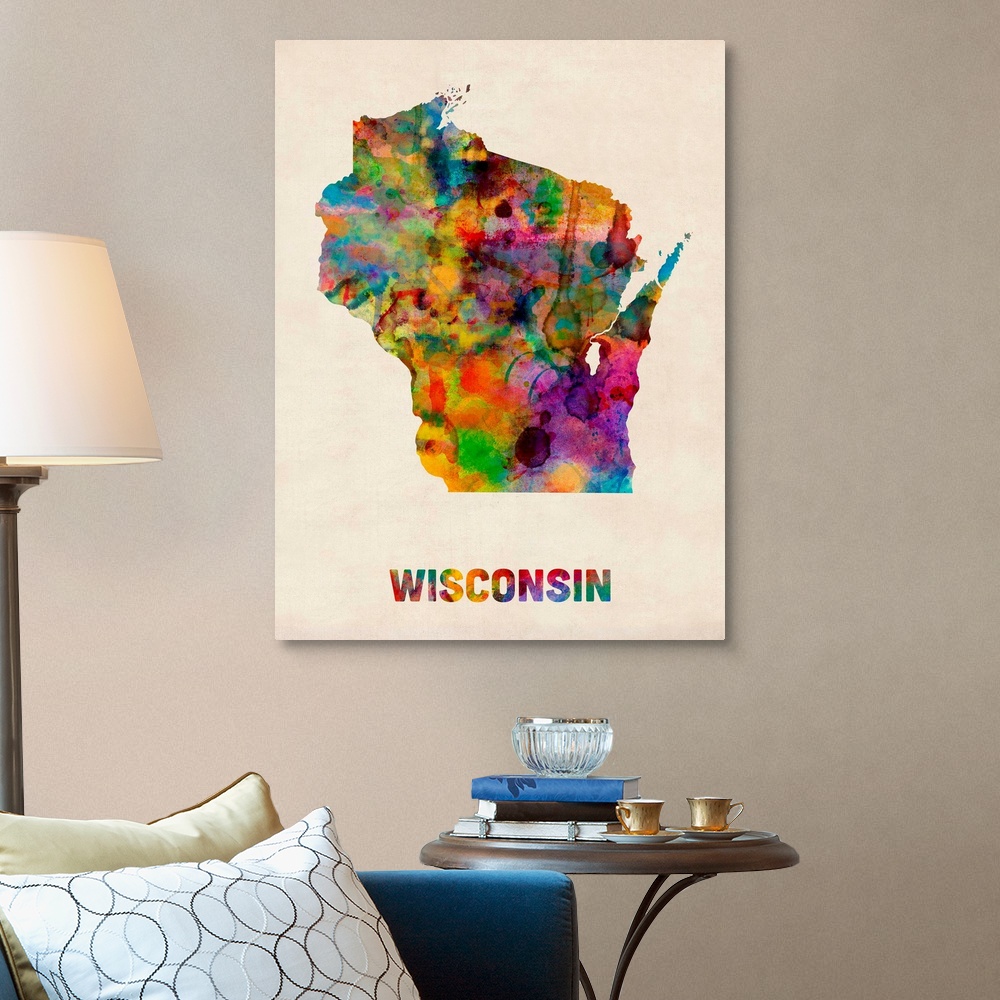 Wisconsin Watercolor Map Canvas Art Print eBay