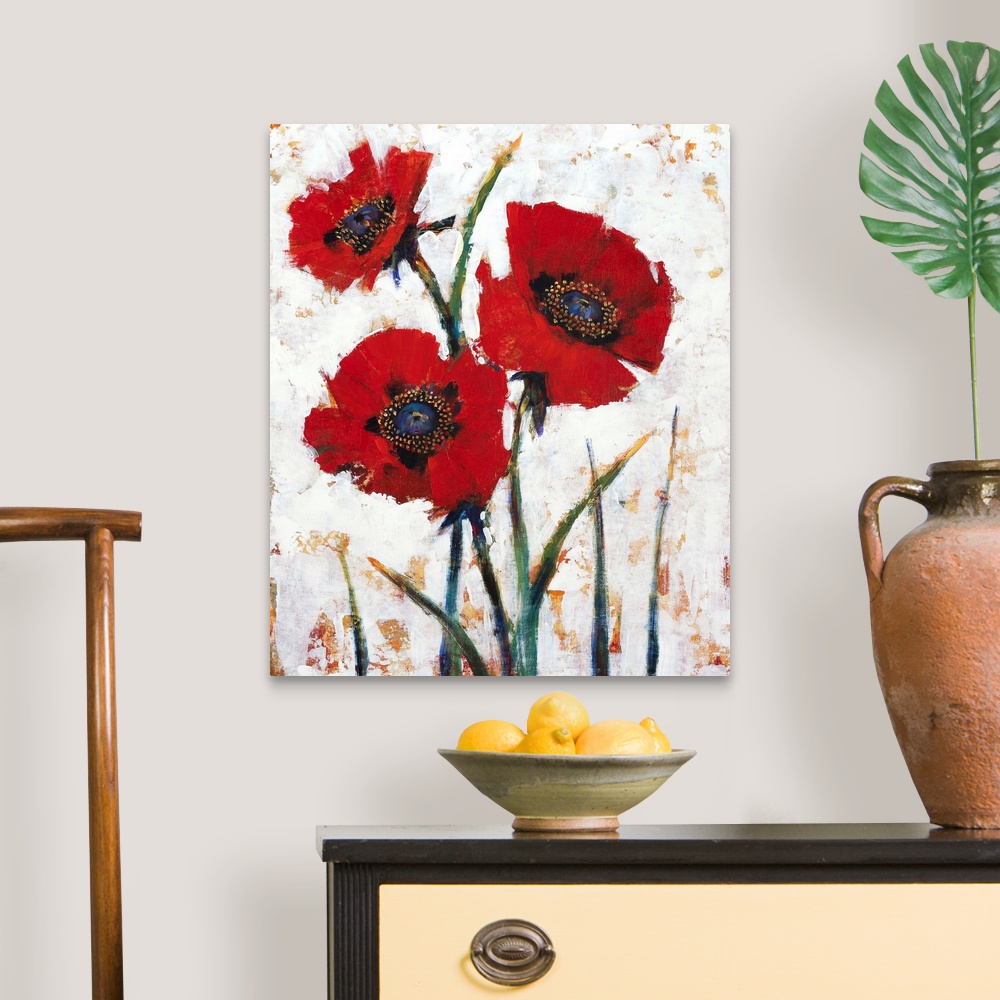 Red Poppy Fresco I Canvas Art Print | eBay