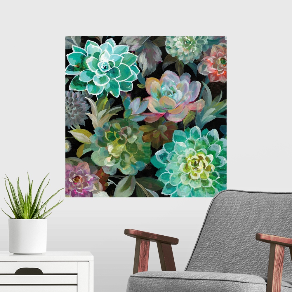 Floral Succulents v2 Crop Poster Art Print, Home Decor | eBay