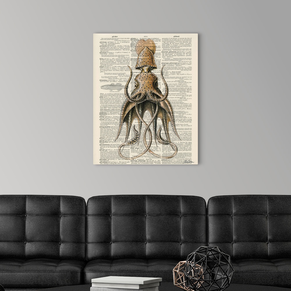 Squid II Canvas Wall Art Print, Sea Life Home Decor