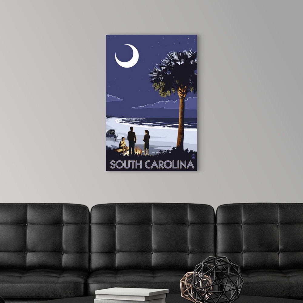 South Carolina Palmetto Moon: Retro Travel Poster Wall Art, Canvas Prints,  Framed Prints, Wall Peels